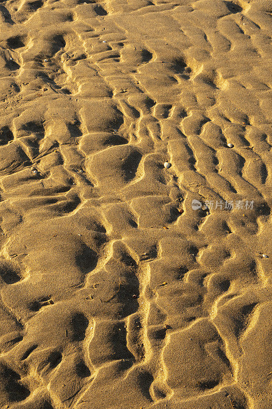 海水和潮汐在沙滩上留下的曲线、痕迹和形状。