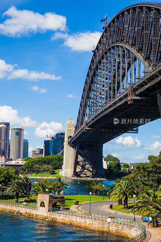 悉尼市中心和海港大桥的城市景观