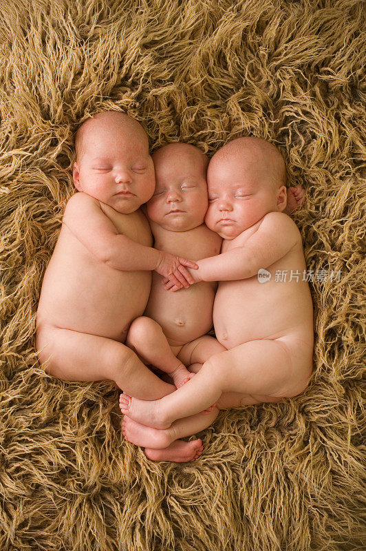 熟睡中的新生儿三胞胎