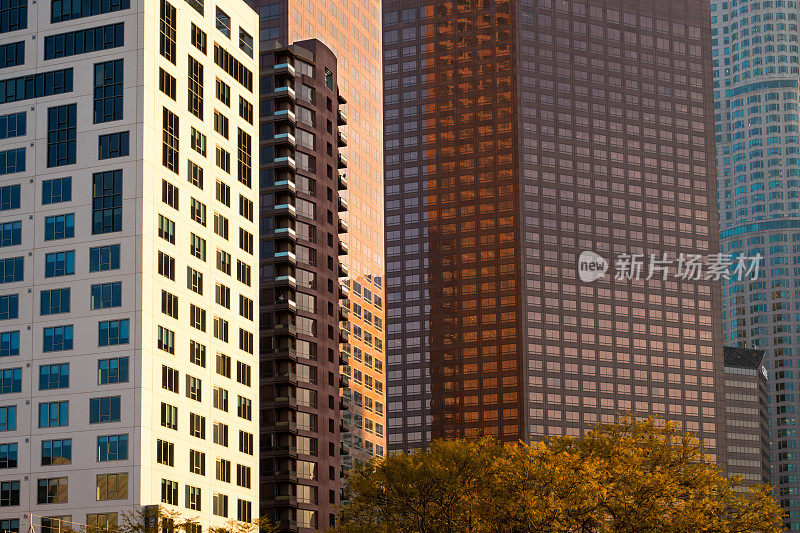 办公大楼和摩天大楼正面特写