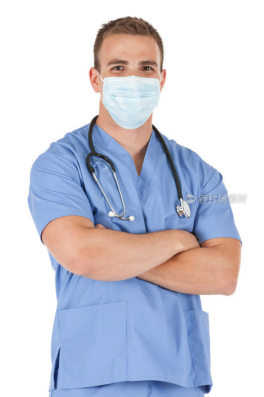 男护士戴着外科口罩