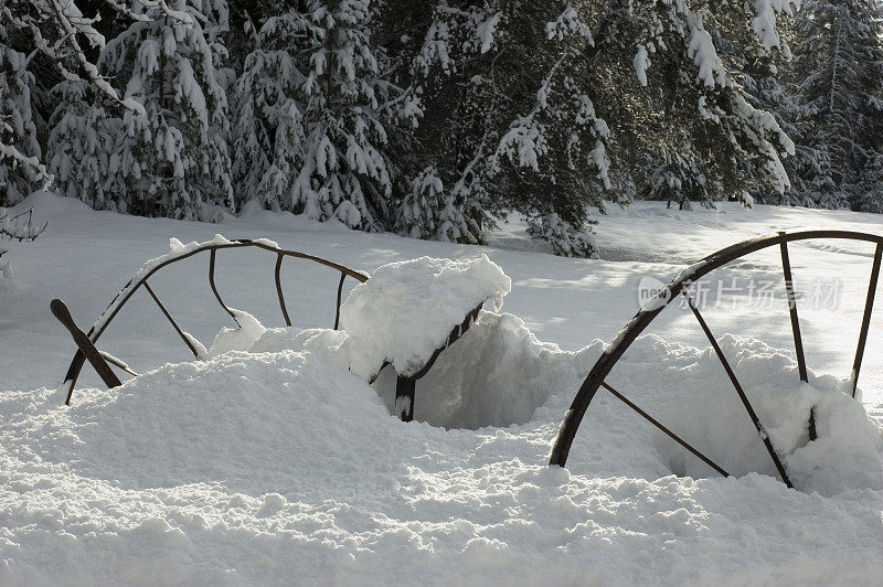 古董耕作机-埋在雪中