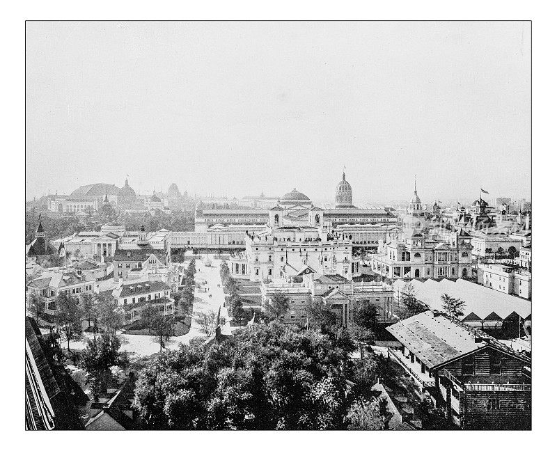1893年芝加哥哥伦比亚世界博览会全景图的古董照片