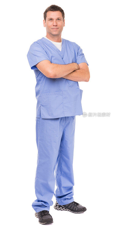男子医生外科护士隔离在白色背景
