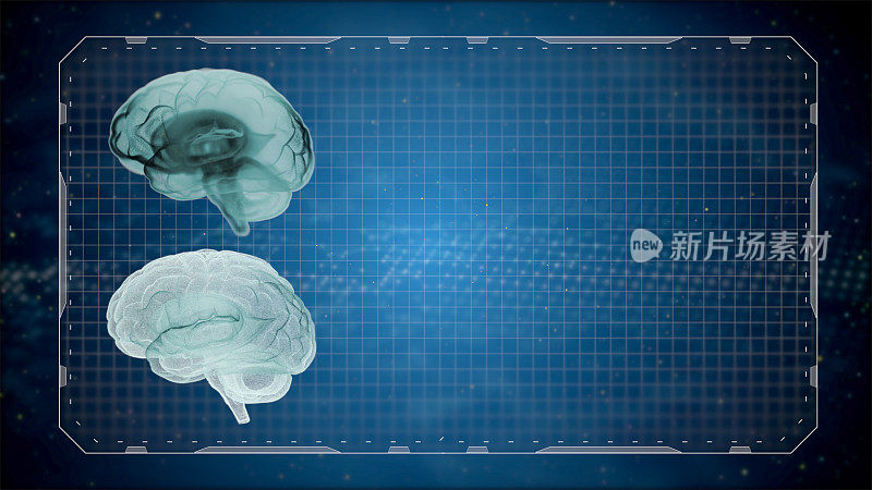 3d渲染计算机医学断层扫描MRI扫描人类大脑在网格黑暗背景。