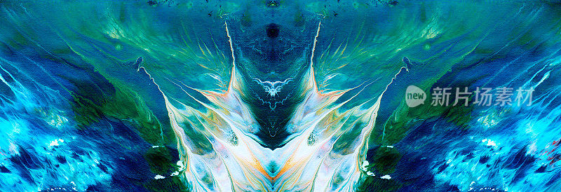 抽象流体蓝色绿色图案背景。宇宙的海浪，颜料的污渍，创造性的液体艺术。地球的颜色