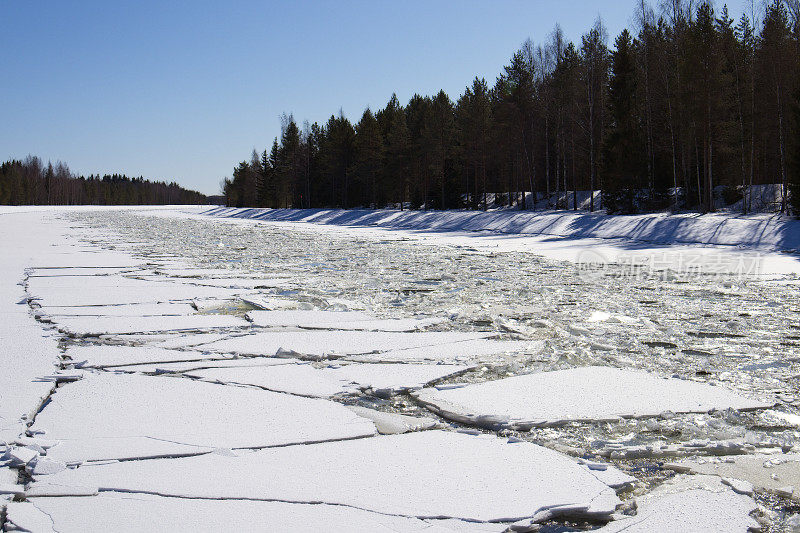 芬兰拉彭兰塔Saimaa运河破碎的冰原