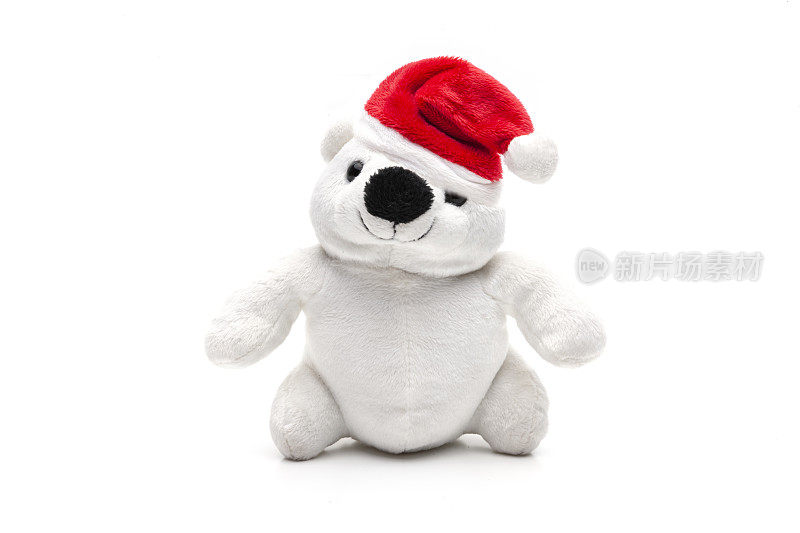 头上带圣诞帽的北极熊