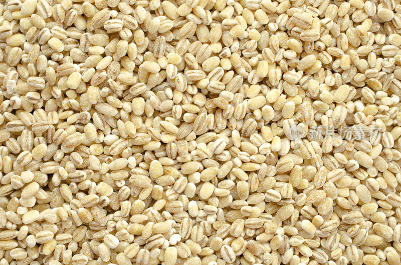 珍珠大麦背景特写，俯视图。珍珠大麦特写，纹理，俯视图。珍珠大麦是经过加工的大麦谷物。