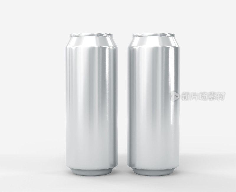 装苏打水或啤酒的锡罐孤立在白色背景上。现实的模型空白铝罐或金属瓶的能量饮料或柠檬水，模板银包装的饮料