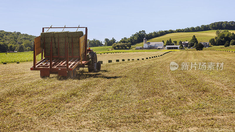 收割庄稼的收割机在新泽西农场的田地里