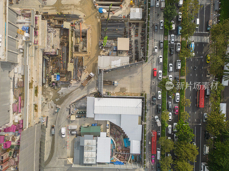 城市建筑工地的无人机鸟瞰图