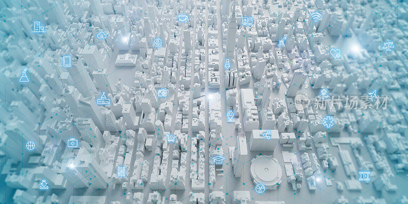 智慧城市技术连接现代世界的健康城市未来网络信息在线城市风景景观三维插图