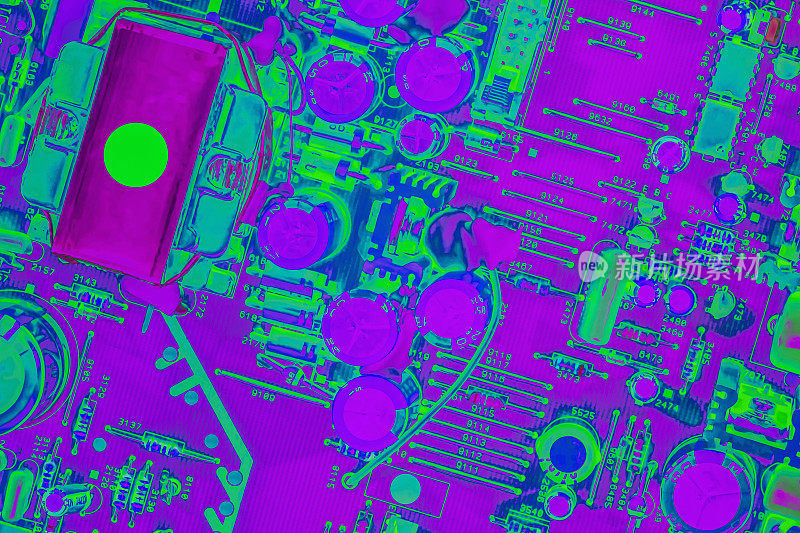 彩色紫绿电子印刷电路板细节程式化超现实艺术表现