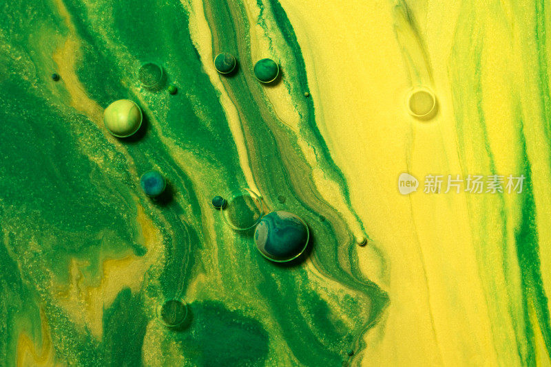 抽象水墨设计混合纹理背景。绿色丙烯酸泡沫。流体艺术