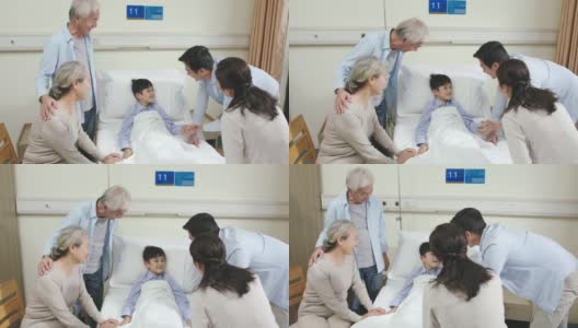 亚洲父母和祖父母去医院探望孩子高清在线视频素材下载