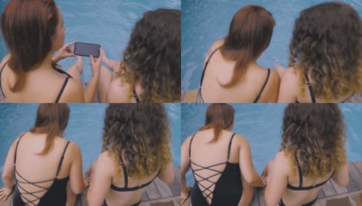 粗心分心的女人把手机掉进了游泳池高清在线视频素材下载