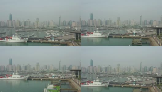 白天青岛著名海湾游艇码头港口航拍4k中国全景图高清在线视频素材下载