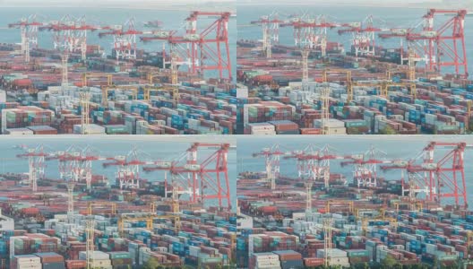 延时:日本东京台场港口工作集装箱的鸟瞰图高清在线视频素材下载