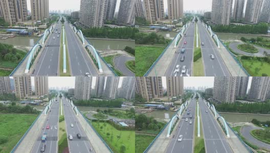 繁忙的道路和现代化的建筑在市中心的现代城市高清在线视频素材下载