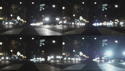 低角度4k视频繁忙的夜晚街道与汽车。高清在线视频素材下载