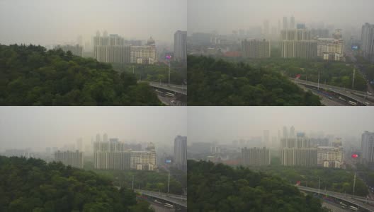 白天雾霾武汉市空中公园全景4k中国高清在线视频素材下载