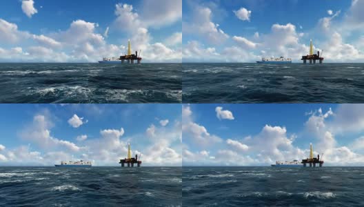 海上钻井油和集装箱船航行高清在线视频素材下载