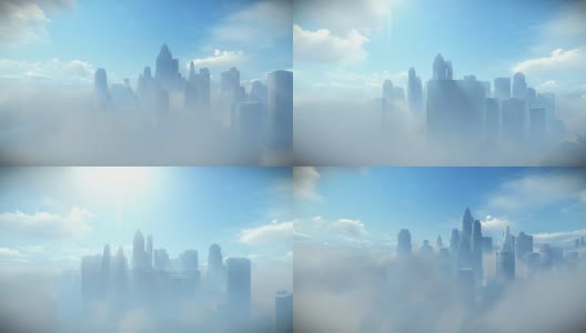 云上的城市天际线，移动相机高清在线视频素材下载