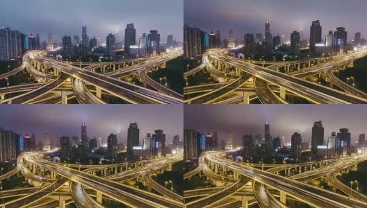 T/L WS HA ZI高峰时刻的多条高速公路和立交桥上的交通/上海，中国高清在线视频素材下载