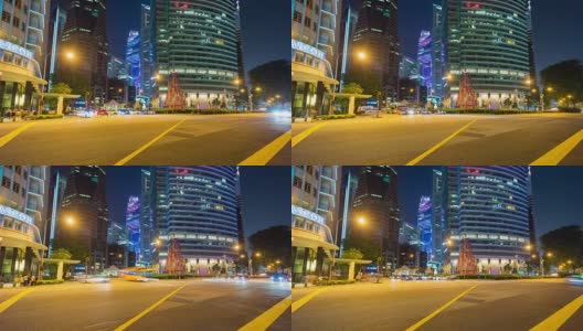 在新加坡摩天楼五颜六色的夜晚交通，时间流逝视频高清在线视频素材下载