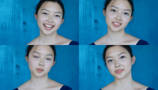 美丽的中国女孩的肖像近距离，女孩笑高清在线视频素材下载