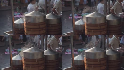 街边小吃摊卖中国特色蒸饺高清在线视频素材下载