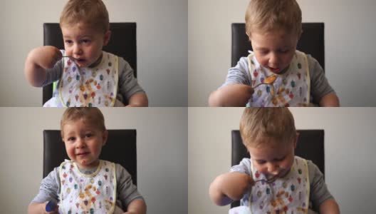 宝宝一个人吃东西会弄脏自己高清在线视频素材下载