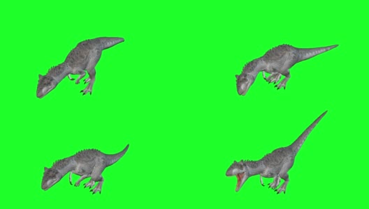 动画-异特龙在绿屏背景上行走。恐龙的世界高清在线视频素材下载