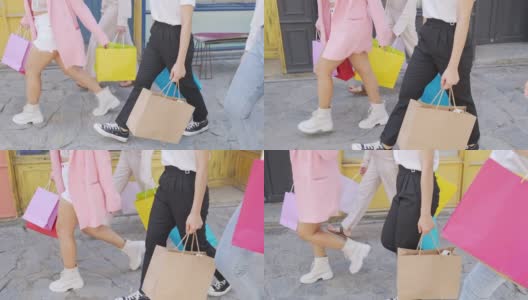 4K亚洲女性女友一起在街市购物。高清在线视频素材下载