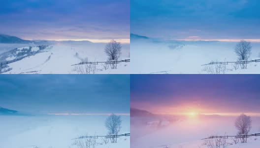 山峰上的雪被风吹走了。冬天的风景。天很冷，下着雪。高清在线视频素材下载