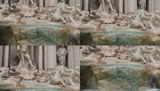 意大利罗马的许愿池。近距离拍摄，多莉被击中。慢动作高清在线视频素材下载