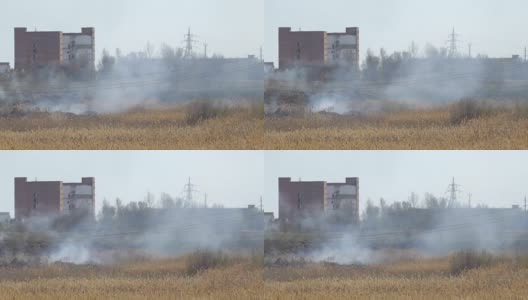 浓烟从工厂大楼前的火高清在线视频素材下载