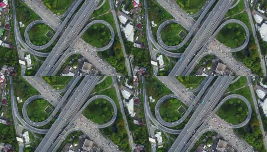 鸟瞰图无限高速公路立交桥与繁忙的城市交通在道路上超速行驶高清在线视频素材下载