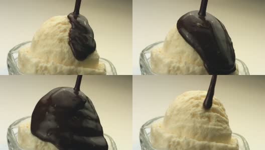 把巧克力倒在冰淇淋上高清在线视频素材下载
