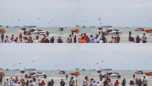 4K:芭堤雅海滩拥挤的旅游高清在线视频素材下载