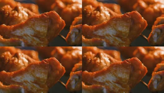 烤香辣鸡翅用烤炉用谷粒加工而成高清在线视频素材下载