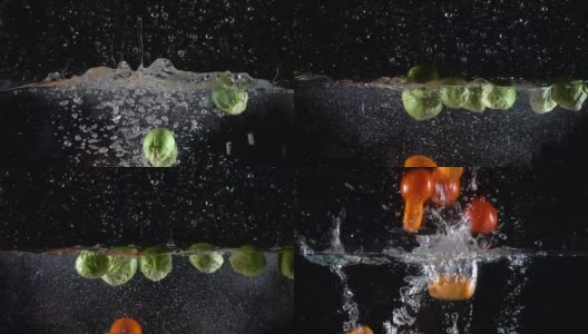 五颜六色的蔬菜落到水里高清在线视频素材下载
