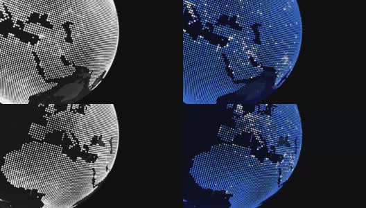 蓝点世界全球非洲地图与白点城市在黑暗的背景，3D动画与阿尔法蒙版高清在线视频素材下载