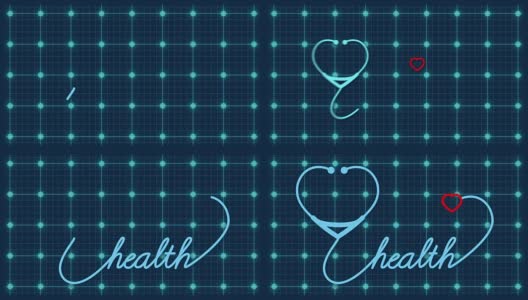 健康-带有心脏图标的听诊器。医疗保健医疗概念运动图形镜头高清在线视频素材下载