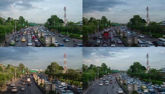 时间流逝，泰国曼谷卡塞特那民路十字路口的交通堵塞。高清在线视频素材下载