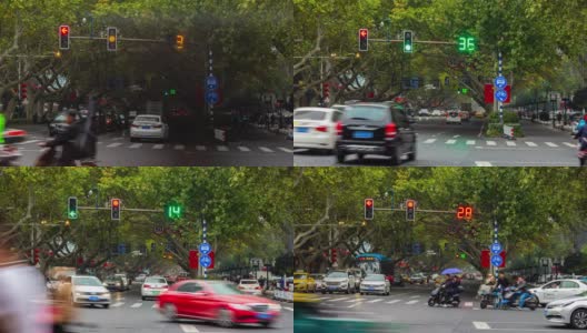 南京市白天交通十字路口时间推移全景4k中国高清在线视频素材下载
