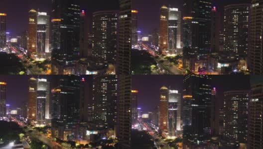 夜光照亮广州市市中心交通街道航拍4k中国全景图高清在线视频素材下载