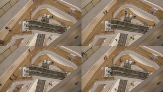 青岛市著名的市中心商场楼顶自动扶梯大厅慢镜头全景4k中国高清在线视频素材下载