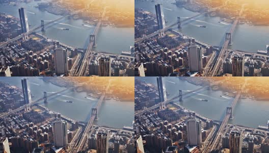 布鲁克林和曼哈顿大桥。日出。纽约。高清在线视频素材下载